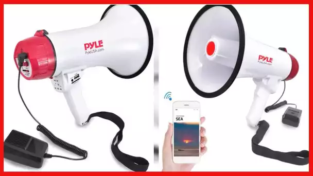 Pyle Bluetooth Bullhorn PA Megaphone - iPhone Megaphone Speaker with Wired Microphone, Siren Alarm