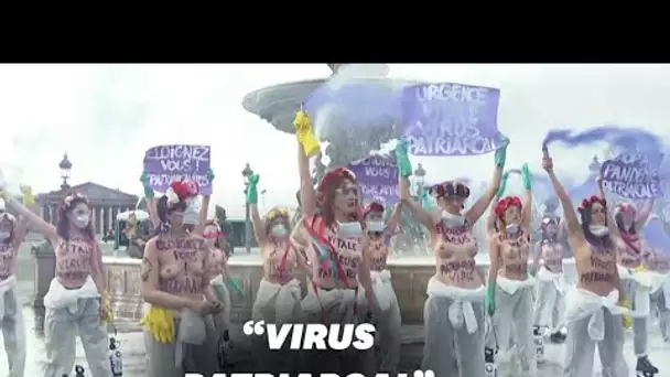 Journée internationale des droits des femmes: des Femen manifestent à Paris contre le patriarcat