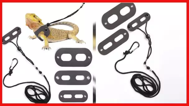 POLKASTORE Bearded Dragon Harness and Leash Adjustable(S,M,L, 3 Pack) - Soft Leather Reptile Lizard