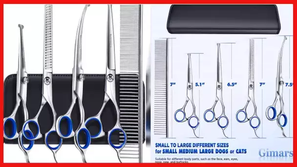 Gimars 6 in 1 Professional 4CR Stainless Steel Grooming Scissors for Dogs with Safety Round Tip