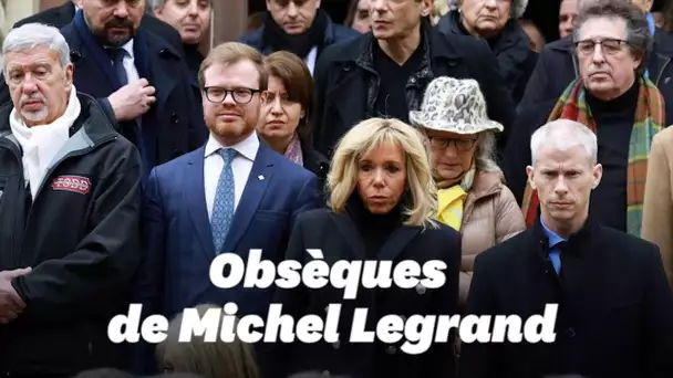 Brigitte Macron et Vladimir Cosma aux obsèques de Michel Legrand