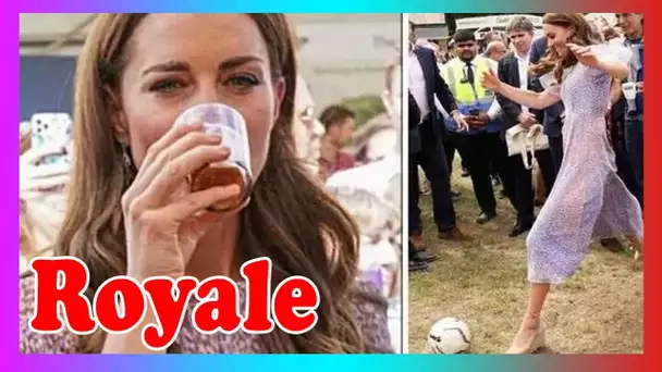 Kate en points suture buvant de bière et jouant au football pend@nt que William encourage sa femme