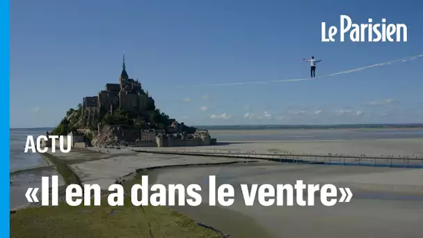 Au Mont-Saint-Michel, le funambule Nathan Paulin marche 2200 m sur un fil perché à 100 m de hauteur