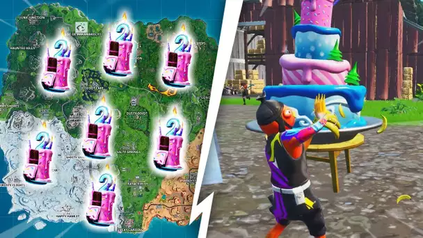 DANSER DEVANT DIFFERENTS GATEAUX D&#039;ANNIVERSAIRE SUR FORTNITE !