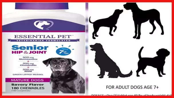 Essential Pet Senior Dog Hip & Joint Support Chewable Tablet Age 7+ with 500mg Glucosamine, 200mg