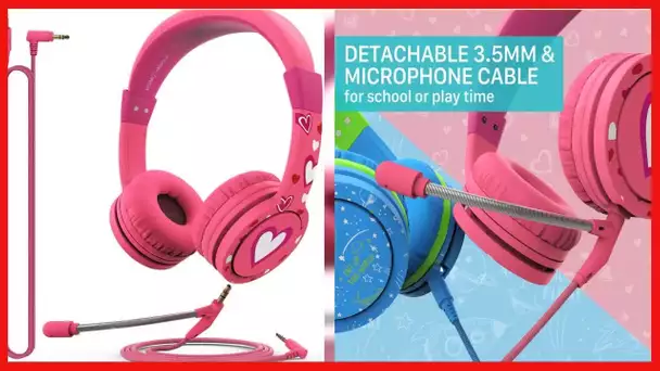 FosPower Kids Headphones with Microphone & 3.5mm Detachable Cables (Max 85dB) Adjustable On Ear