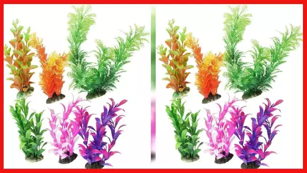 CNZ® 6 Pcs Assorted Color Aquarium Plastic Plant Decoration w Ceramic Base