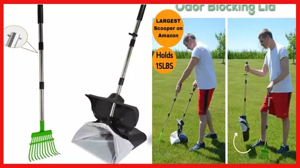 Hygena Scoop XL Large Odor Blocking Swivel Bin & Long Handle Stainless Steel Poles Rake Large Bag