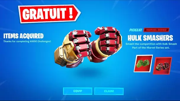 RECUPERER LES PIOCHES HULK ET HULKBUSTER GRATUITEMENT SUR FORTNITE (DEFIS HARM MARVEL'S AVENGERS)