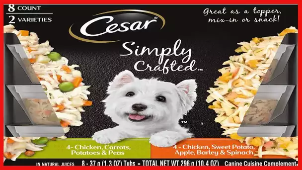 CESAR SIMPLY CRAFTED Adult Soft Wet Dog Food Meal Topper Variety Pack, Chicken, Carrot, Potato