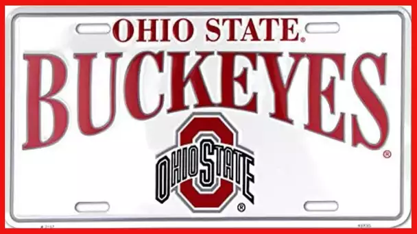 HangTIme Ohio State Buckeyes White Metal License Plate