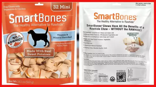 SmartBones Mini Chews with Real Sweet Potato 32 Count, Rawhide-Free Chews for Dogs