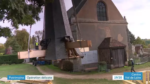 Crécy-Couvé, Eure-et-Loire : la flèche de l'église démontée et conservée car elle menaçait de tomber