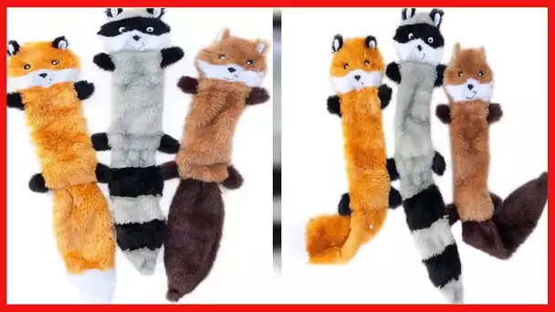 ZippyPaws - Skinny Peltz No Stuffing Squeaky Plush Dog and Puppy Toy - Fox, Raccoon, and Squirrel