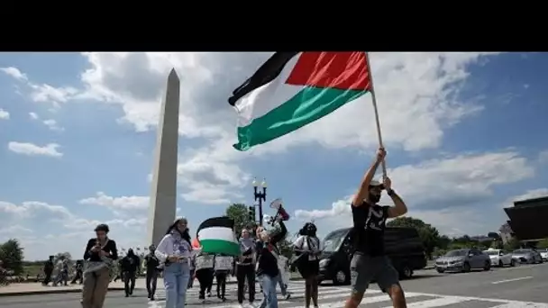 Drapée des couleurs de la Palestine, Washington manifeste