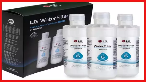 LG LT1000P3 6-Month / 200 Gallon Refrigerator Replacement Water Filter, 3 Count (Pack of 1), White