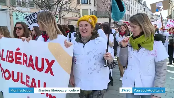 Les infirmiers libéraux manifestent à Pau pour alerter sur leurs conditions de travail.