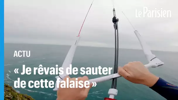 Ce kitesurfeur saute d’une falaise haute de 70 mètres