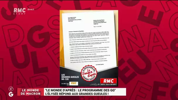 INFORMATION RMC - L'Elysée a répondu aux propositions des "Grandes Gueules" pour "La France d’après"