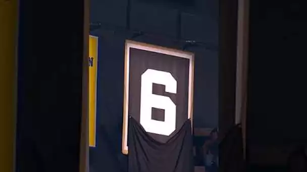 Bill Russell’s No. 6, which is retired across the league, now hangs from the rafters at Chase Center