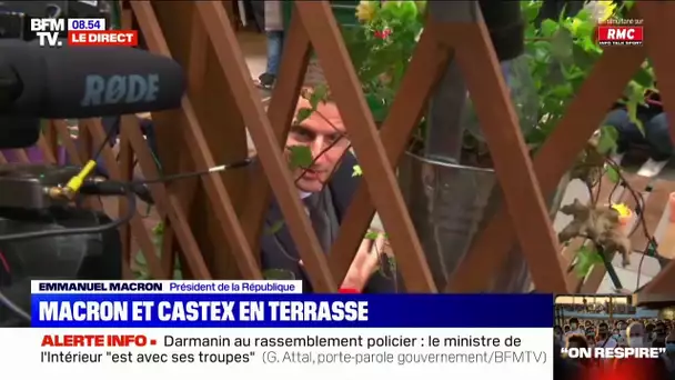 "Vivez le moment présent!": en terrasse, Emmanuel Macron demande aux Français de "rester prudents"