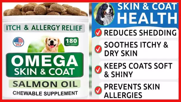 Bark&Spark Omega 3 for Dogs - 180 Fish Oil Treats for Dog Shedding, Skin Allergy, Itch Relief