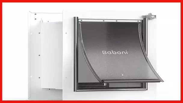 Baboni Pet Door for Wall, Steel Frame and Telescoping Tunnel, Aluminum Lock, Double Flap Dog Door