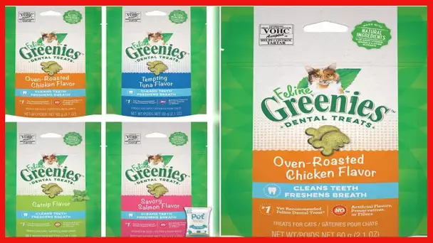 Greenies (4 Pack) Feline Dental Cat Treat Variety Bundle 4 Flavors