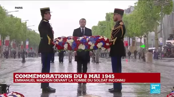 EN IMAGES - E. Macron devant la tombe du soldat inconnu lors de la cérémonie du 8 mai 1945