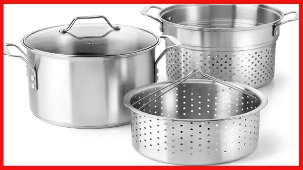 Calphalon Classic Stainless Steel 8 quart Stock Pot with Steamer and Pasta Insert