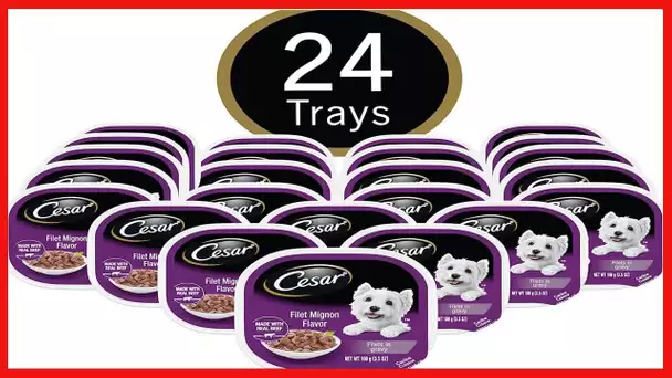 CESAR Adult Soft Wet Dog Food Filets in Gravy Filet Mignon Flavor, 3.5 oz. Trays (Pack of 24)