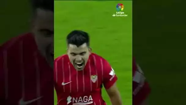 #ElGranDerbi Passion! Marcos Acuña scored a GOLAZO ❤️​🤍​ #shorts #laligasantander #sevillafc