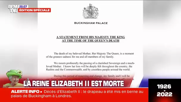 Elizabeth II: le nouveau roi Charles évoque "un moment de grande tristesse"