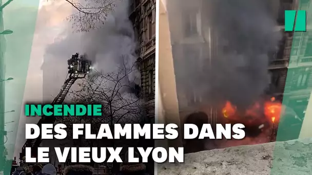 Le vieux Lyon couvert en partie par la fumée d'un incendie