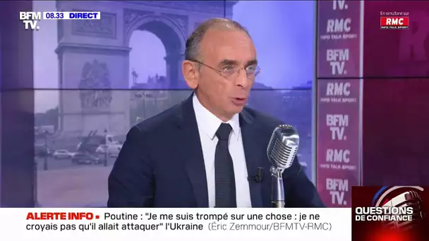 Zemmour : "Je ne pense pas avoir eu une mauvaise lecture sur Poutine"