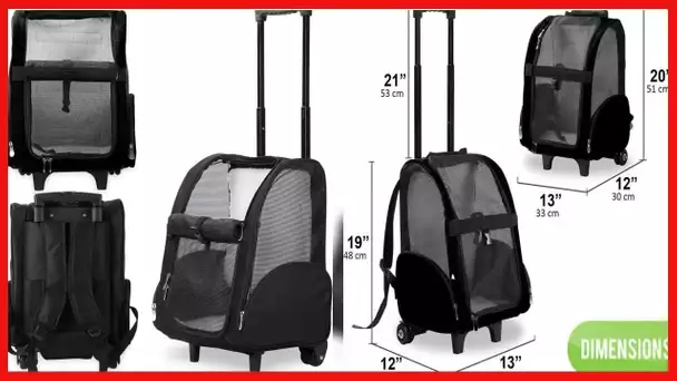 Kundu KDU-013 Deluxe Backpack Pet Travel Carrier with Double Wheels - Black - Approved by Most