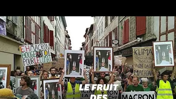 G7: à Bayonne, ces manifestants brandissent des portraits de Macron