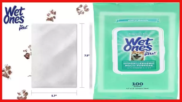 Wet Ones for Pets Hypoallergenic Multi-Purpose Dog Wipes with Vitamins A, C & E | No Fragrance