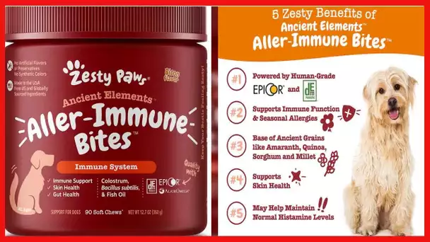 Zesty Paws Ancient Elements Allergy & Immune Bites for Dogs - Omega 3 Wild Alaskan Salmon Fish Oil