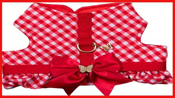 Dolly Doggy Parton Dog Harnesses and Leash/Collar Set Collection, Red Gingham Harness with Bow