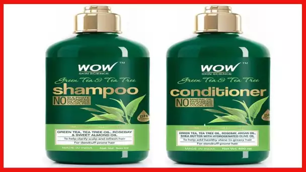 WOW Skin Science Green Tea & Tea Tree Shampoo and Conditioner - Clarifying Anti-Dandruff- Detox Hair