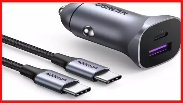 UGREEN USB C Car Charger, PD 30W & QC 30W 2-Port Fast Charging C Type Car Charger with 60W USB C to