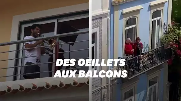 Confinés, les Portugais célèbrent la Révolution des Oeillets à leurs balcons