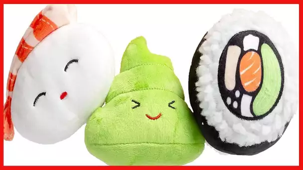 Pearhead Sushi Pet Toys, Plush Squeaky Dog Toy Set, Pet Owner Must Have Dog Accessory, Set of 3