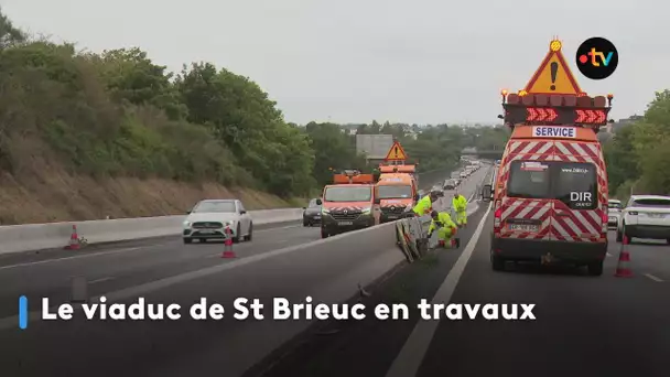 Le viaduc de St Brieuc en travaux bouchons en vue sur la RN12