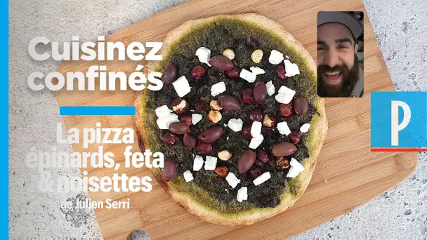 Cuisinez confinés : la recette de la pizza aux épinards en boîte et feta de Julien Serri