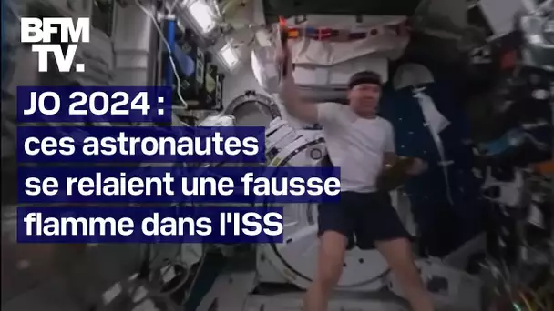 JO 2024: ces astronautes se relayent une fausse flamme et imitent des sports depuis l'ISS