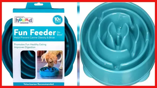 Outward Hound Fun Feeder Slo Bowl, Slow Feeder Dog Bowl, Large/Regular, Turquoise