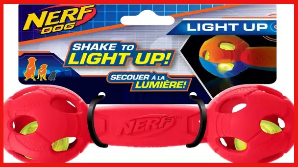 Nerf Dog Rubber Bash Barbell Dog Toy with Interactive LED, Lightweight, Durable and Water Resistant