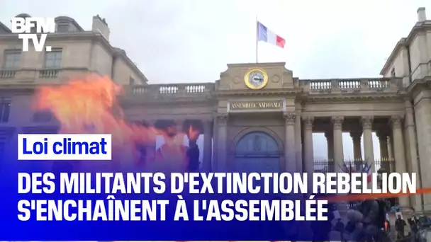 Loi climat: des militants d'Extinction Rebellion manifestent à l'Assemblée nationale